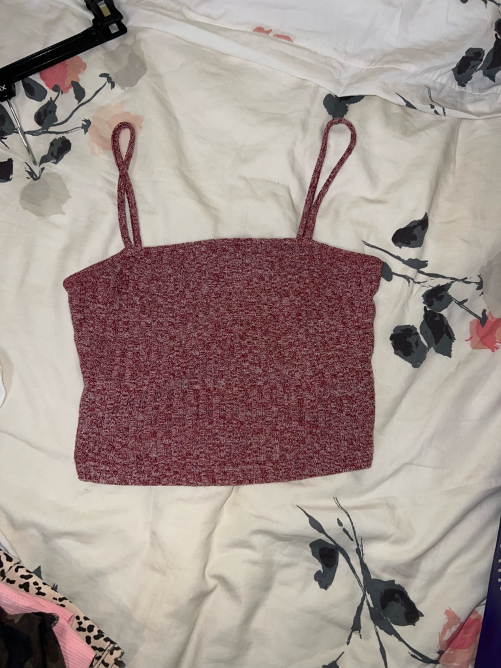 SHEIN Marled Burgundy Crop Tank Top